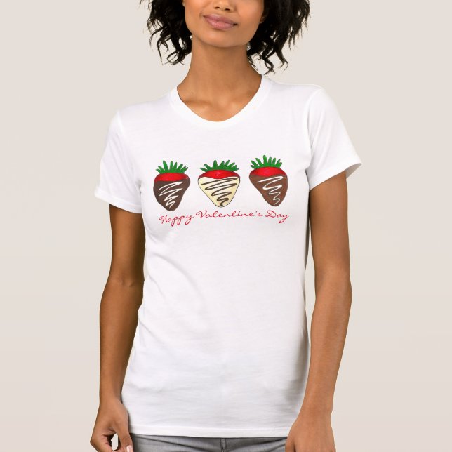 Camiseta Morango coberto de chocolate coberto por felizes d (Frente)