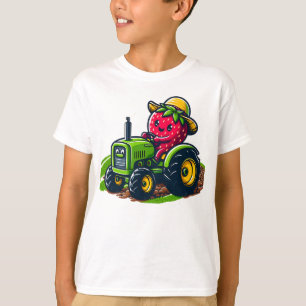 Camiseta Morango em um Trator Verde - Divertimento Agrícola