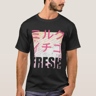 Camiseta Morango Fresco Leite Japonês Texto 90s Retroativo