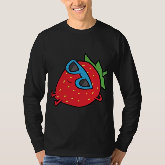 Camiseta Morango Fruta de Verão Óculos de sol Morango (Frente)