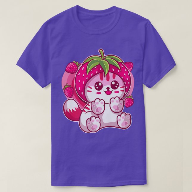 Camiseta Morango Kitten Gatinho Rosa Catberry Chibi Kawaii (Frente do Design)