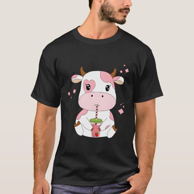 Camiseta Morango Leite Kawaii Estético K Impressão (Frente)