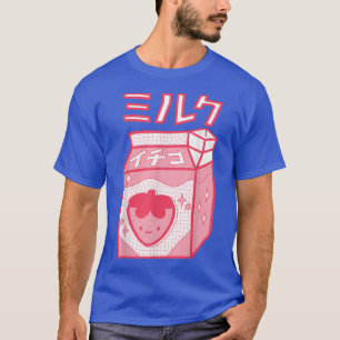 Camiseta Morango Leite Kawaii Katakana Animação Japonesa