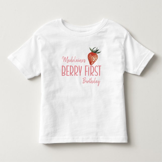 Camiseta Morango Nome 1rua Berry Primeiro Aniversário (Frente)