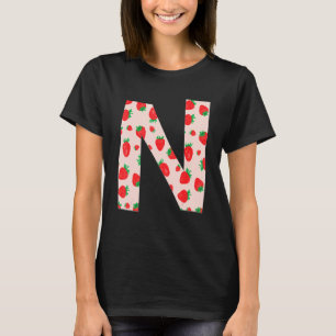 Camiseta Morango Rosa Funny Monograma Inicial Letra N Gi