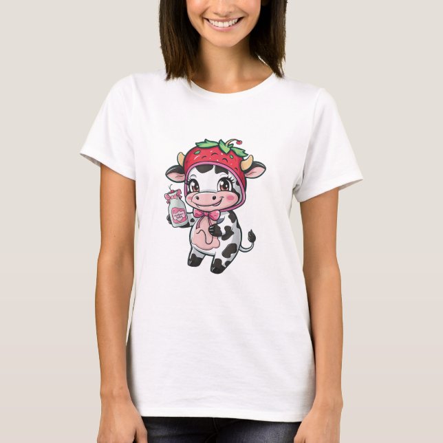 Camiseta Morango Vaca Kawaii Anime Morango Leite _2 (Frente)