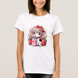 Camiseta Morango Vaca Kawaii Anime Morango Leite _6