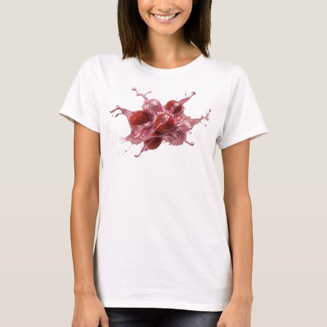 Camiseta Morangos Abstratos Rosa Atraente (Frente)