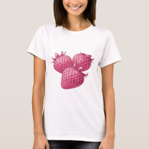 Camiseta Morangos Cristal Rosa Três Rosa Intenso