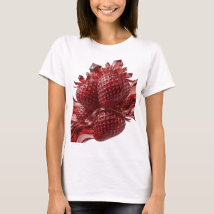 Camiseta Morangos de vidro vermelho prateado com cristais