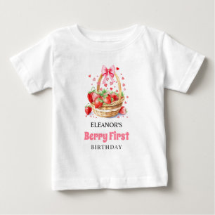 Camiseta Morangos e arcos rosados Berry Primeiro Aniversári