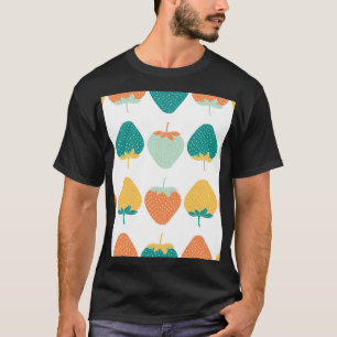 Camiseta Morangos Multicoloridos: Padrão De Fruta Vintage.
