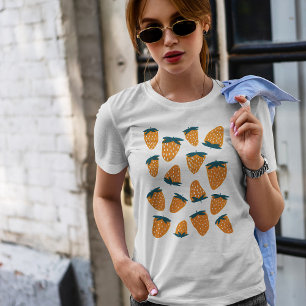 Camiseta Morangos orgânicos de Verão - laranja e verde