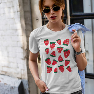 Camiseta Morangos orgânicos de Verão - vermelho e verde