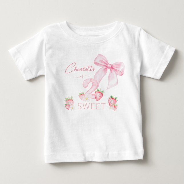 Camiseta Morangos Rosa Fofos 2 Dois 2º Aniversário Doce (Frente)