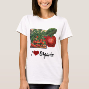 Camiseta Morangos Vintage, Plantas de Morango numa Fazenda