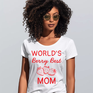 Camiseta Morangueiro Vermelho Desenhado à Mão Melhor Mãe Di