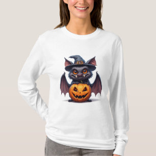Camiseta Morcego Assustador de Halloween Com Chapéu de Brux