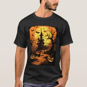 Camiseta Morcego assustador do Halloween Abóbora Bruxa Gato