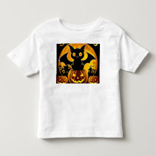 Camiseta Morcego de desenho animado e abóboras sob a lua ch