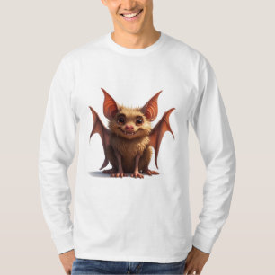 Camiseta Morcego de desenho animado fofo com asas laranja e