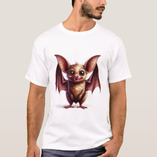 Camiseta Morcego de desenho animado fofo com sorriso amigáv