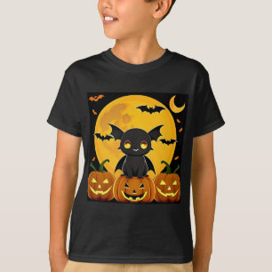 Camiseta Morcego de desenho animado fofo e abóboras Jack-O'
