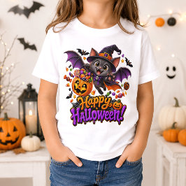 Camiseta Morcego de Halloween Fofo Abóbora Doce ou Travessu