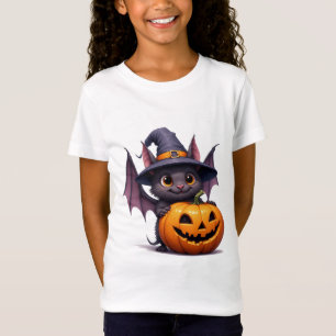 Camiseta Morcego fofo de Halloween com chapéu de bruxa de a