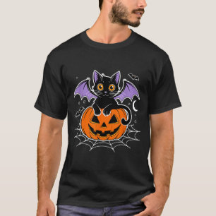 Camiseta Morcego Halloween _ Gato Preto Asas de Morcego Gat