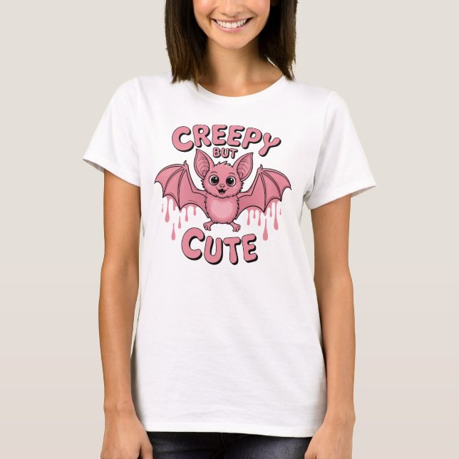 Camiseta Morcego Rosa Assustador Mas Fofo (Frente)