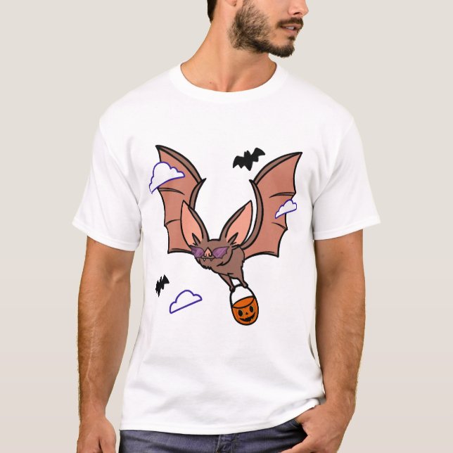 Camiseta Morcego voador fofo de Halloween (Frente)