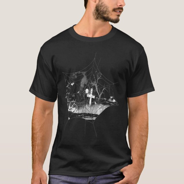 Camiseta Morcegos Assustadores de Cemitério de Halloween (Frente)