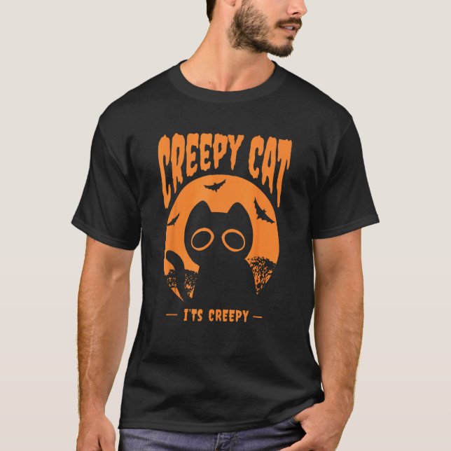 Camiseta Morcegos de Gato de Halloween Laranja (Frente)