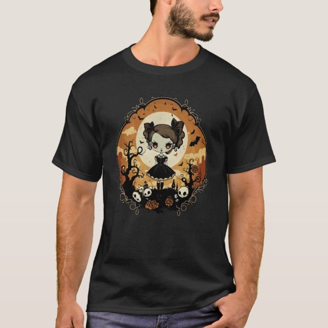 Camiseta Morcegos do estilo Gótica de Zombie Doll Chibi Esc (Frente)