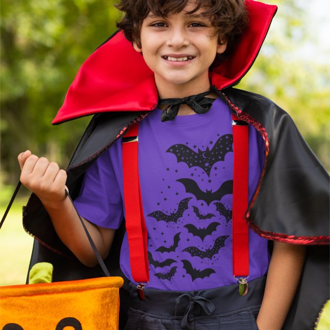 Camiseta Morcegos e Estrelas Voadores da Galáxia de Hallowe (Criador carregado)