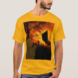 Camiseta Morcegos, Lua e design de Halloween da Múmia