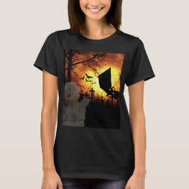 Camiseta Morcegos, Lua e design de Halloween da Múmia