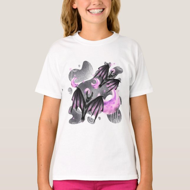 Camiseta Morcegos místicos circulando uma Lua brilhante Juv (Frente)
