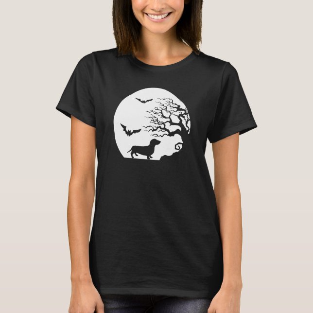 Camiseta Morcegos Voadores Escuridão Mística E Dachshund As (Frente)