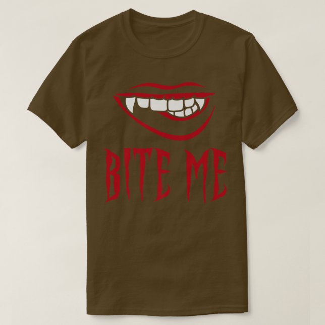 Camiseta Morda-me Vampiro Dentes Figurino para o Halloween (Frente do Design)