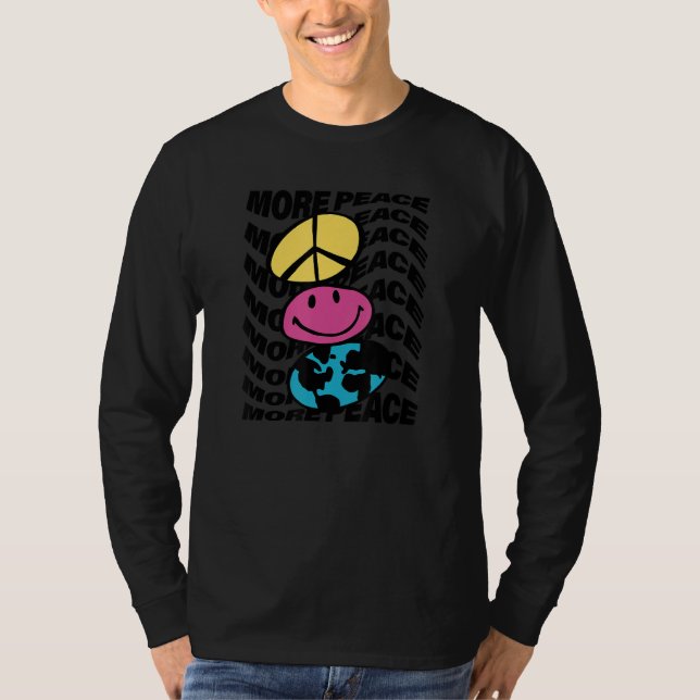 Camiseta More Peace Trippy Repeat Peace Sign Happy Face Ear (Frente)