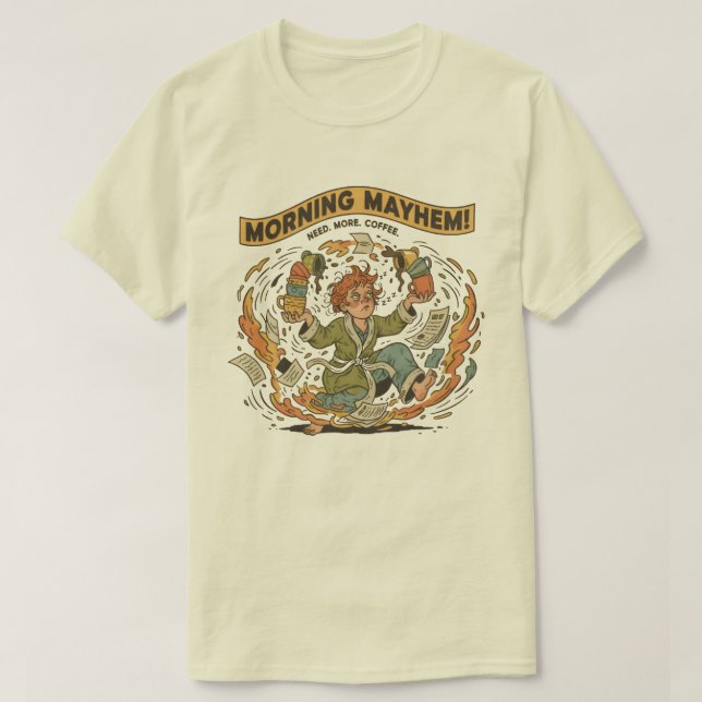 Camiseta Morning Mayhem - Engraçado Café (Frente do Design)