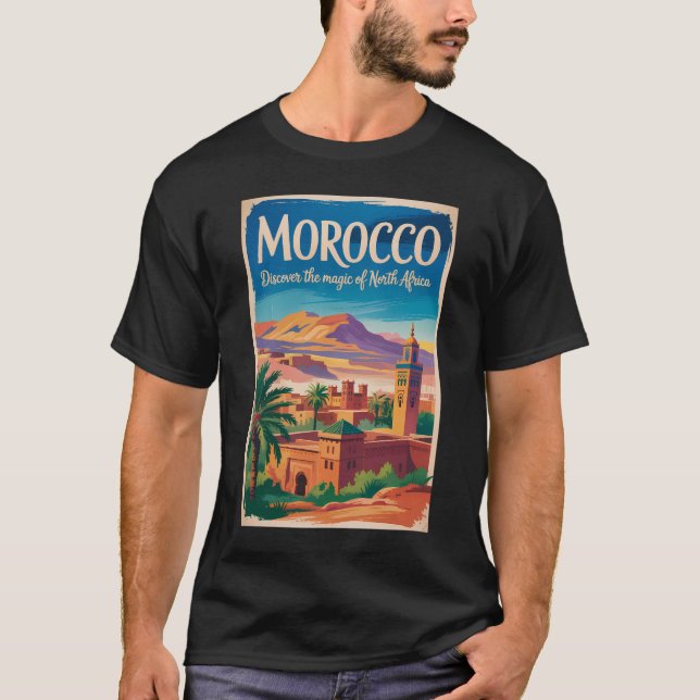 Camiseta Morocco Illustration Travel Art Vintage (Frente)