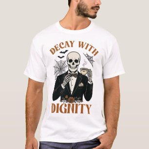 Camiseta Morrer Dignidade Dia das Bruxas Esqueleto Smoking