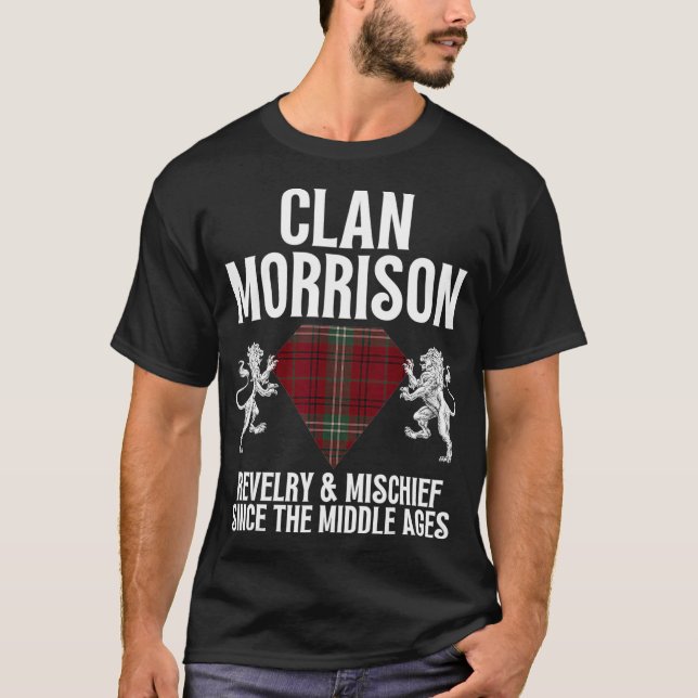 Camiseta Morrison Clan Scottish Name Casaco De Arms Tartan  (Frente)