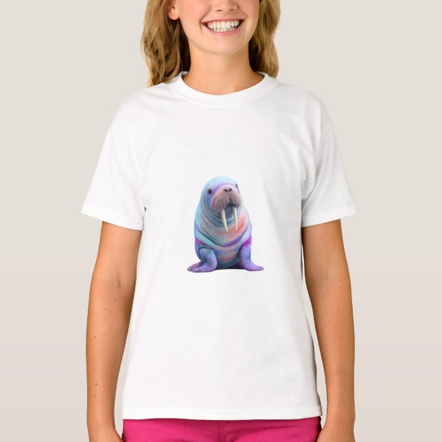Camiseta Morsa de Algodão Doce Arco-íris Pastel para Crianç (Frente)