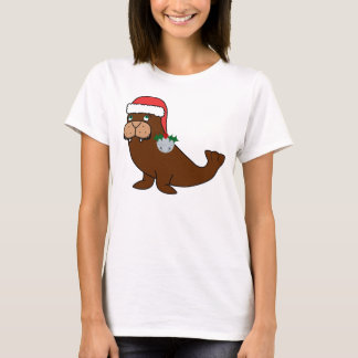 Camiseta Morsa do Natal com chapéu do papai noel & a Bell