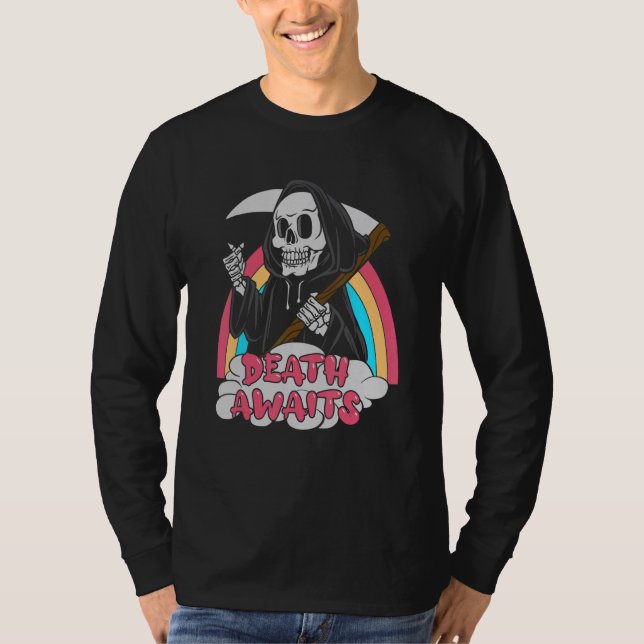 Camiseta Morte Aguarda Pastel Gótico Grim Reaper Morte Emo  (Frente)