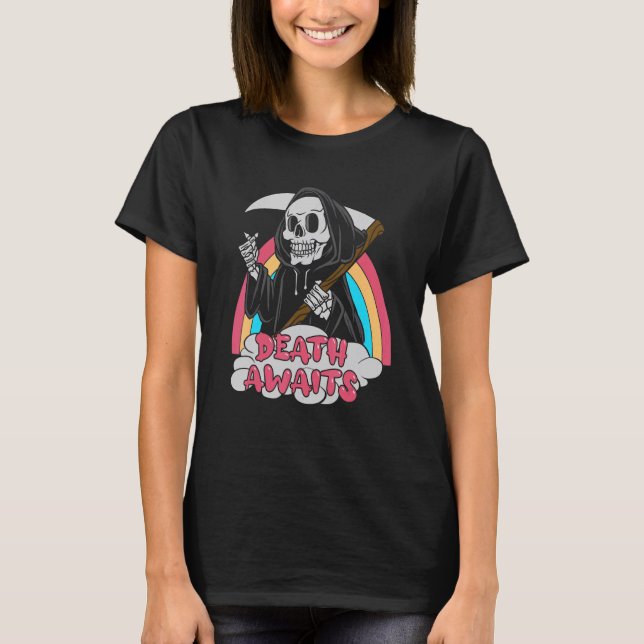Camiseta Morte Aguarda Pastel Gótico Grim Reaper Morte Emo  (Frente)
